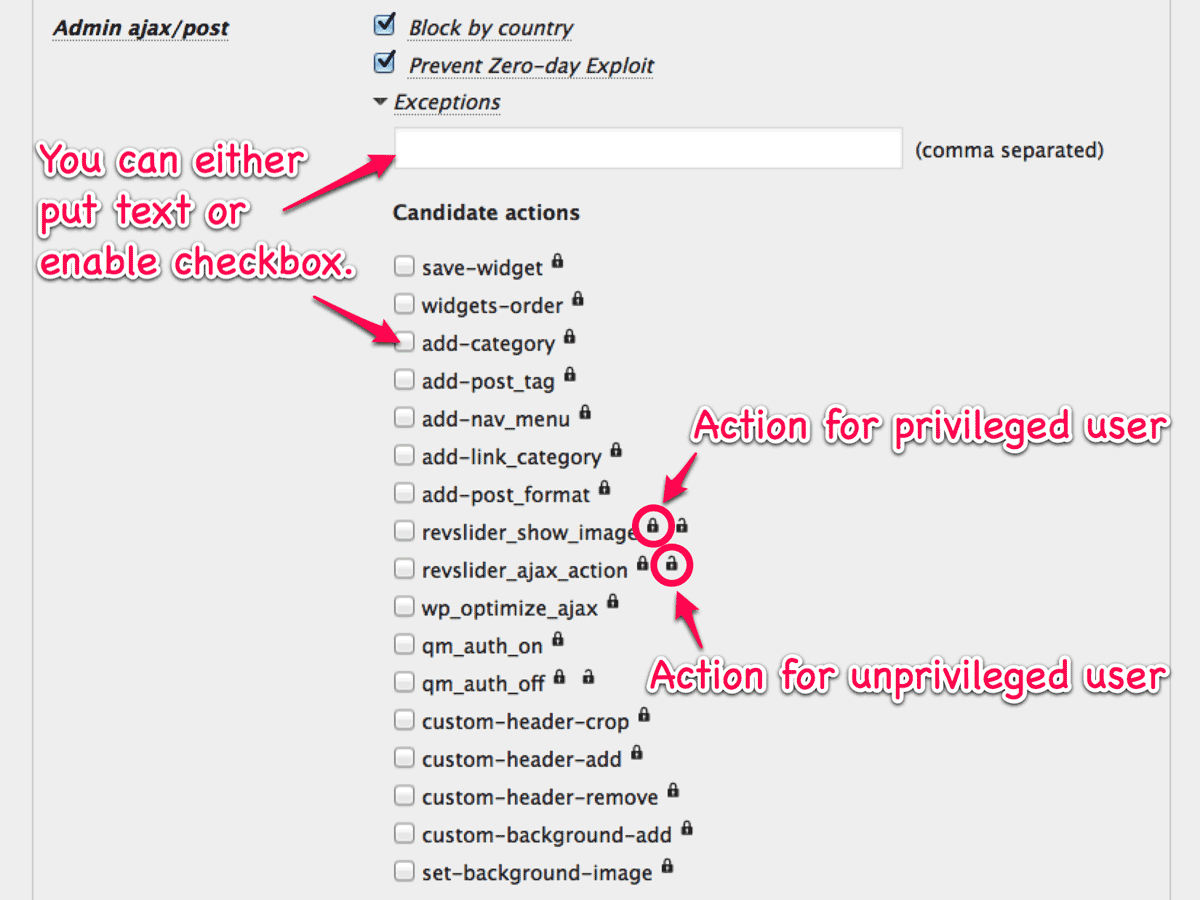 Exceptions for Admin ajax/post Exceptions for Admin ajax/post