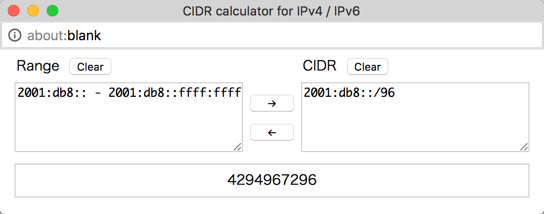 CIDR calculator for IPv4/IPv6 CIDR calculator for IPv4/IPv6