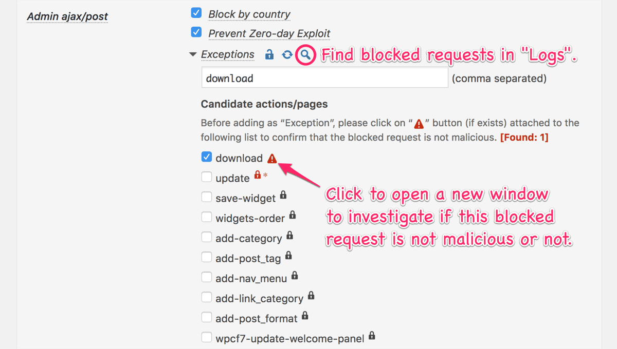 Find blocked request button Find blocked request button