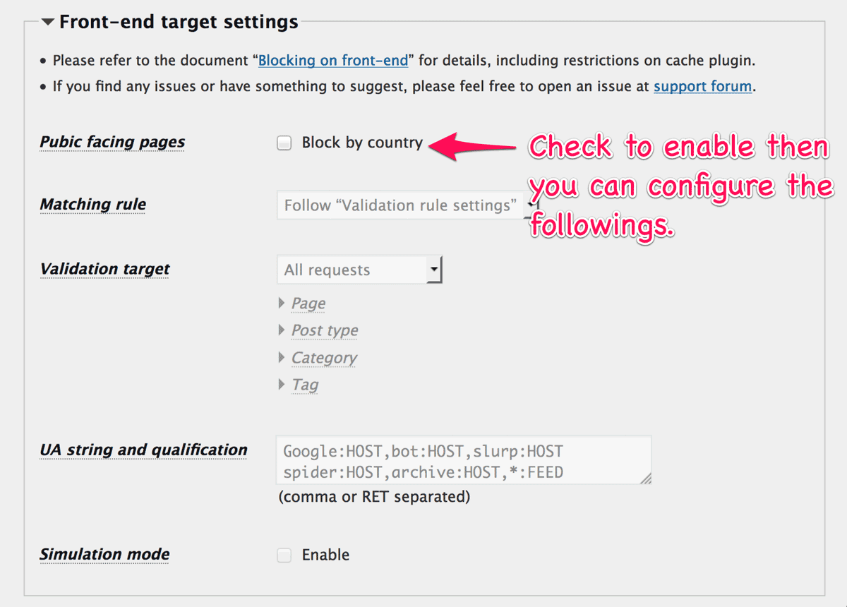 Front-end target settings Front-end target settings