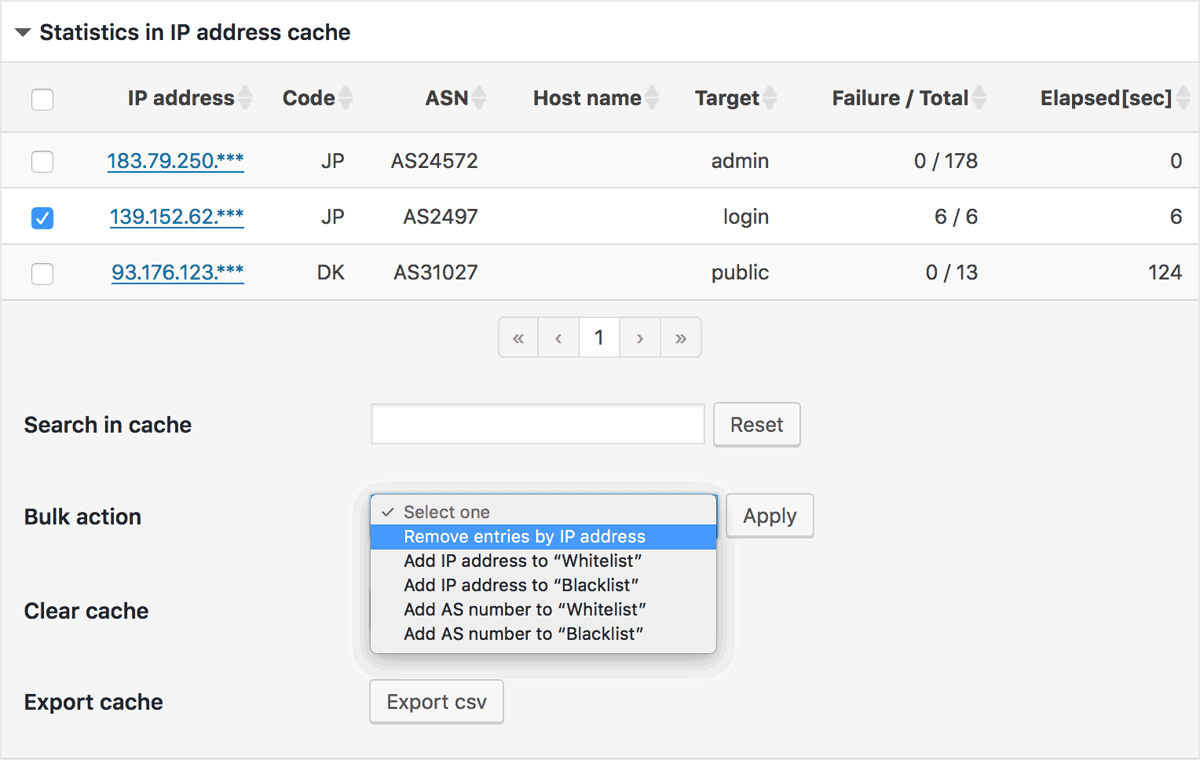 Remove entries by IP address