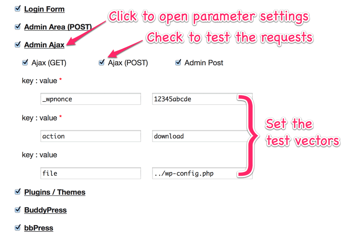 Request parameter settings Request parameter settings