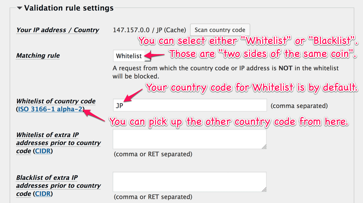 Validation rule settings Validation rule settings