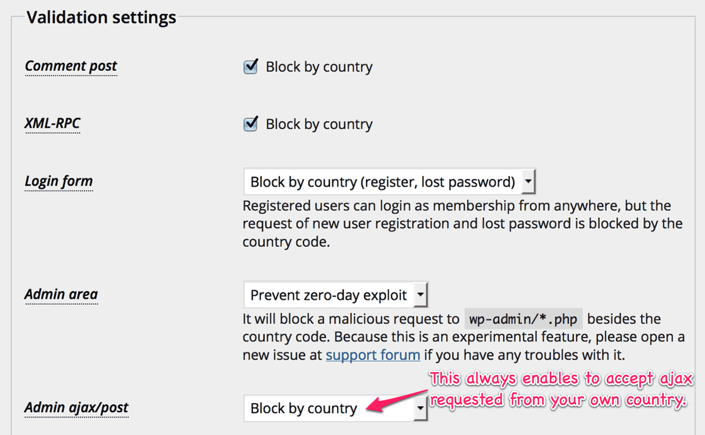 Validation settings Validation settings