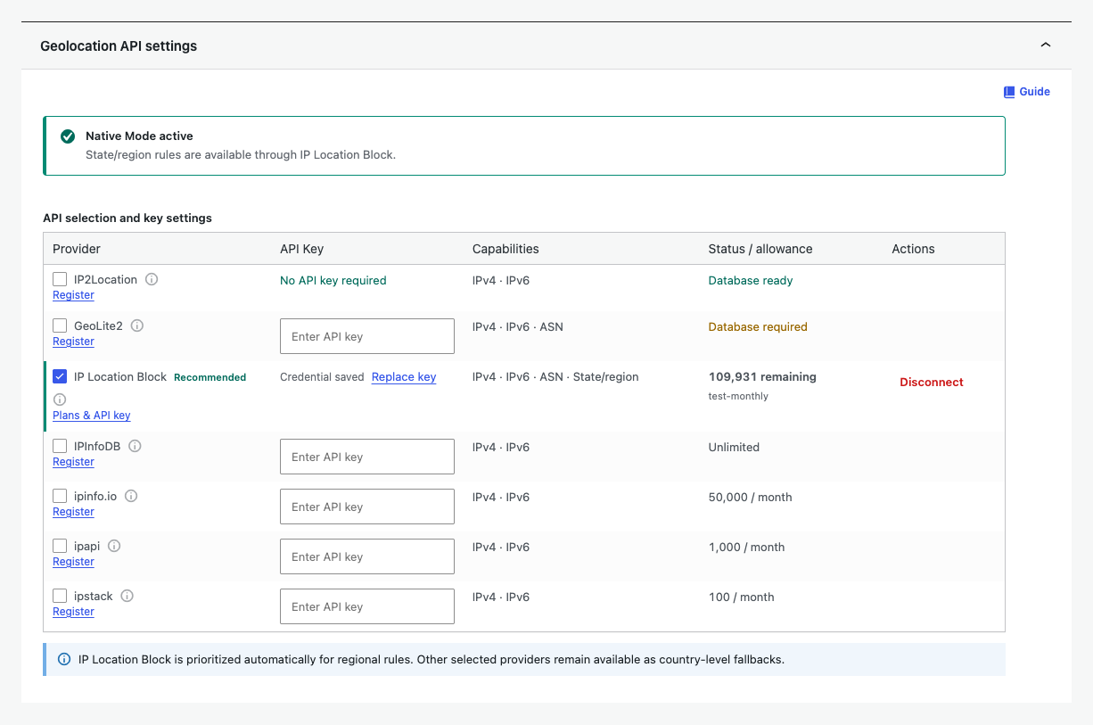 Advanced geolocation provider table