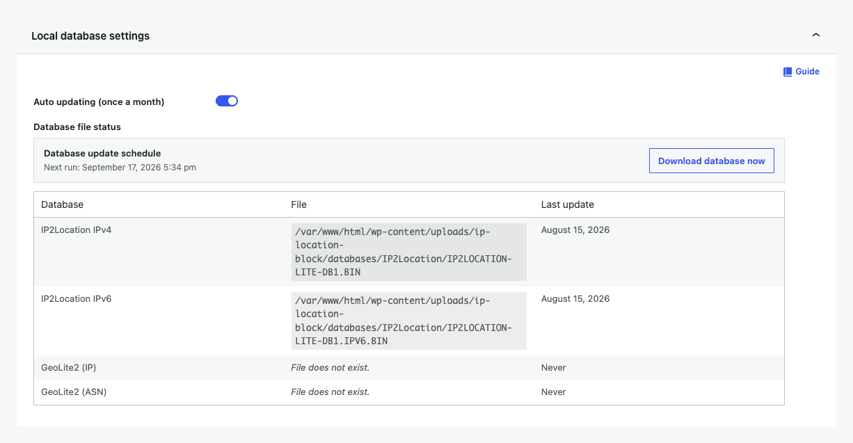 Local database update schedule and file status