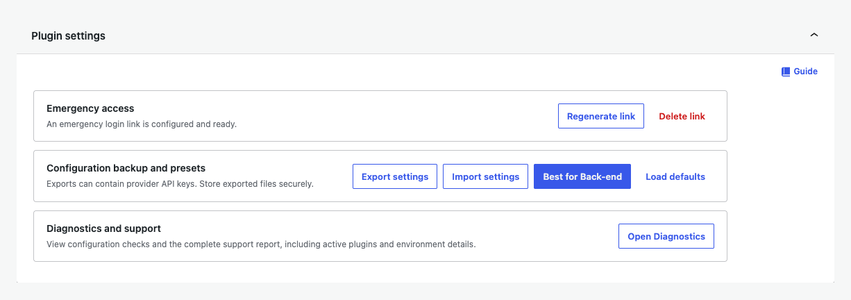 Advanced plugin maintenance settings