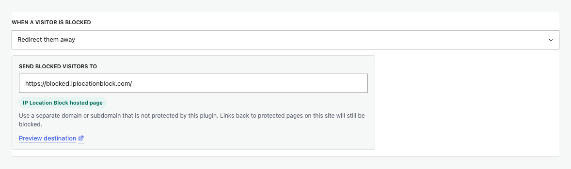 Redirect destination for blocked visitors