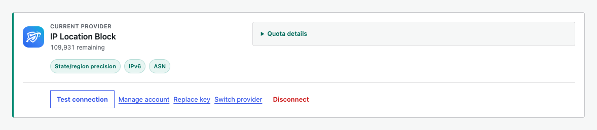 Current provider details and management actions