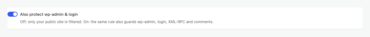 The Also protect wp-admin and login toggle